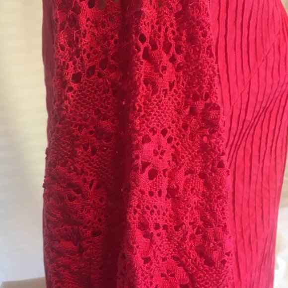 Pink Raspberry Boho Mexican Mod Pintuck Cotton Dress Crocheted Sz S/M Vintage - Picture 9 of 16